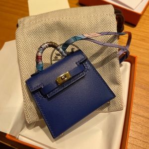 Tadelakt Mini Kelly Twilly Bag Charm Bleu Electrique